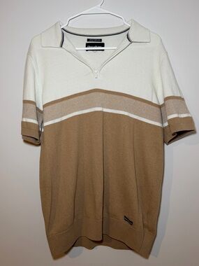 Threadbare Brown & White Colorblock Knit Polo Shirt Women’s Medium